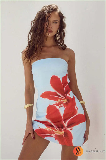 Dress with Floral Print - Tropical Escape Vibes for Bodycon, Casual, Cutout, Dress,