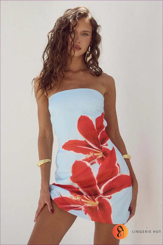 Strapless Floral Mini Dress