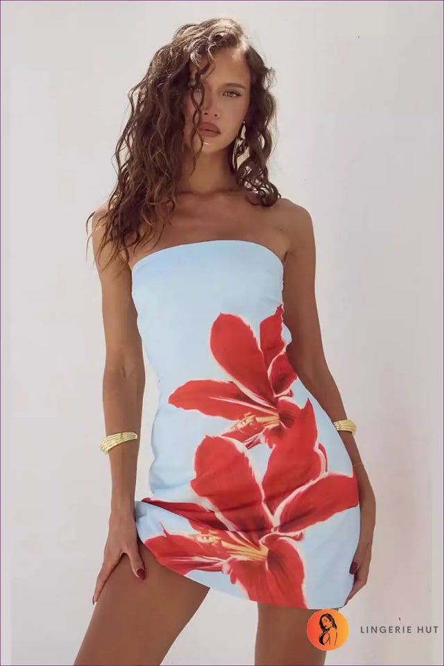 Strapless Floral Mini Dress