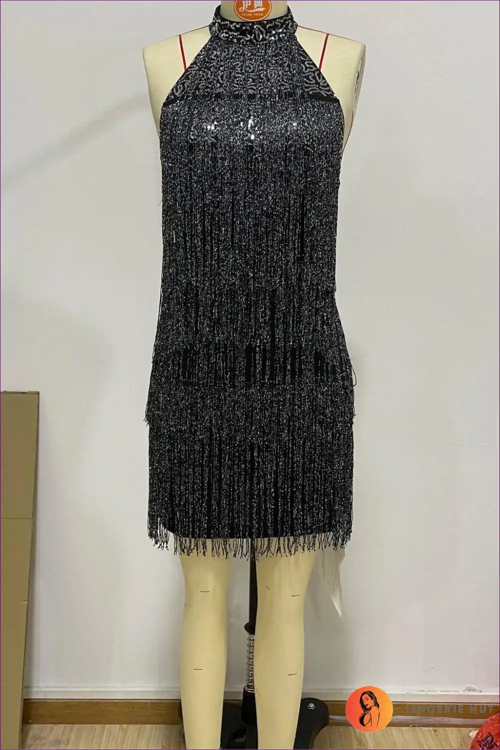 Dress with Fringe Hem - Night out Glamour for All Season, Backless, Bodycon, Clubwear,
