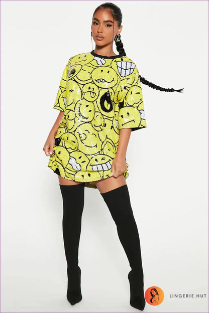 Dress with Graphic Sequins - Playful Nights for All Season, Casual, Clubwear, Dress, Evening Wear