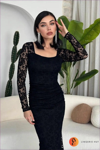 Dress with Lace Sleeves - Romantic Sophistication for Autumn, Bodycon, Date Night, Dress, Evening Wear