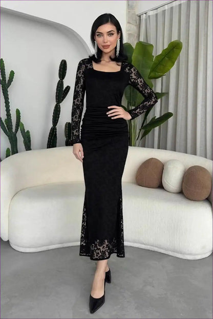 Dress with Lace Sleeves - Romantic Sophistication for Autumn, Bodycon, Date Night, Dress, Evening Wear