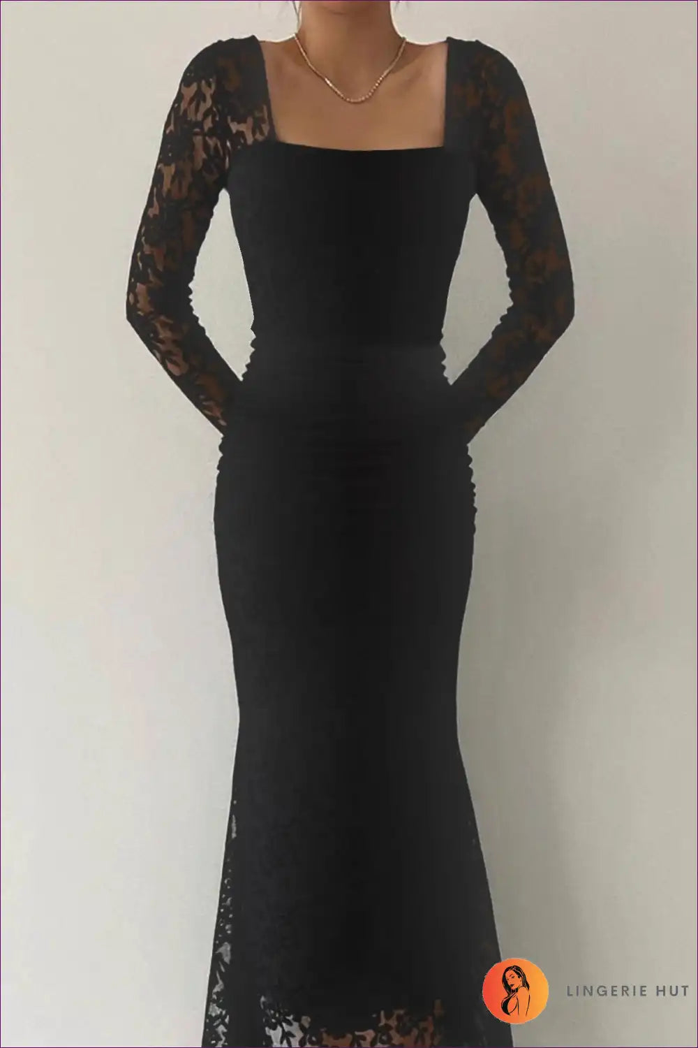 Dress with Lace Sleeves - Romantic Sophistication for Autumn, Bodycon, Date Night, Dress, Evening Wear