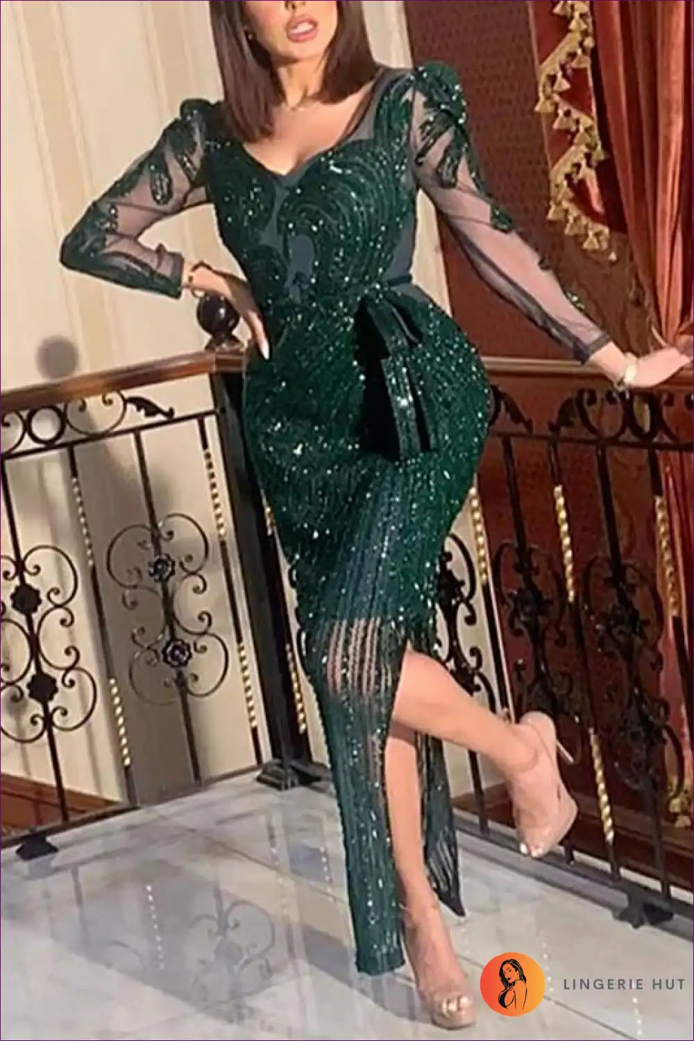 Dress with Sheer Sleeves - Romantic Drama for Autumn, Bridal, Dress, Evening Wear, Formal Wear