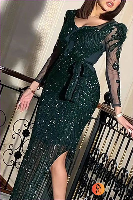 Dress with Sheer Sleeves - Romantic Drama for Autumn, Bridal, Dress, Evening Wear, Formal Wear