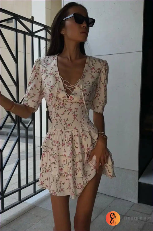 Dress with Tiered Ruffle Hem - Garden Party Romance for A-line, Boho, Casual, Dress, Everyday