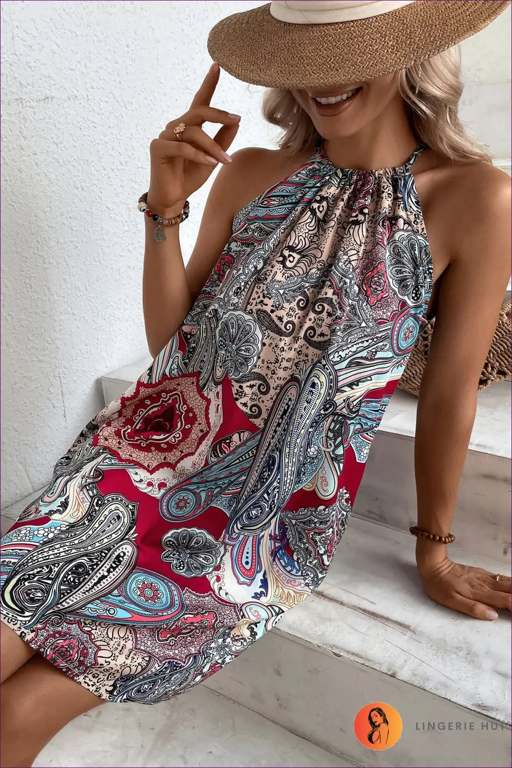 Dusty Pink Geometric Print Tiered Mini Dress - Tie Straps - s / Multi - Boho • Elegant • Everyday • just in - Colorain