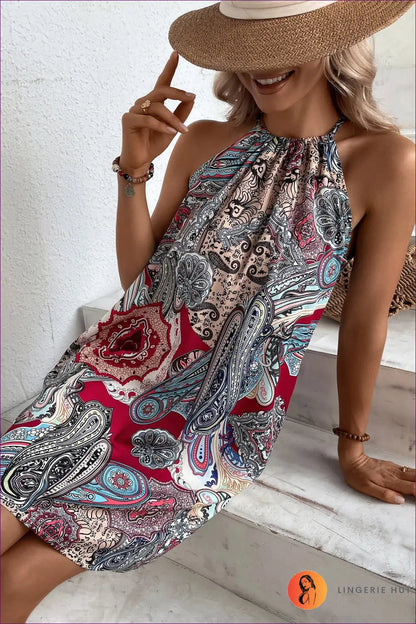 Dusty Pink Geometric Print Tiered Mini Dress - Tie Straps - s / Multi - Boho • Elegant • Everyday • just in - Colorain