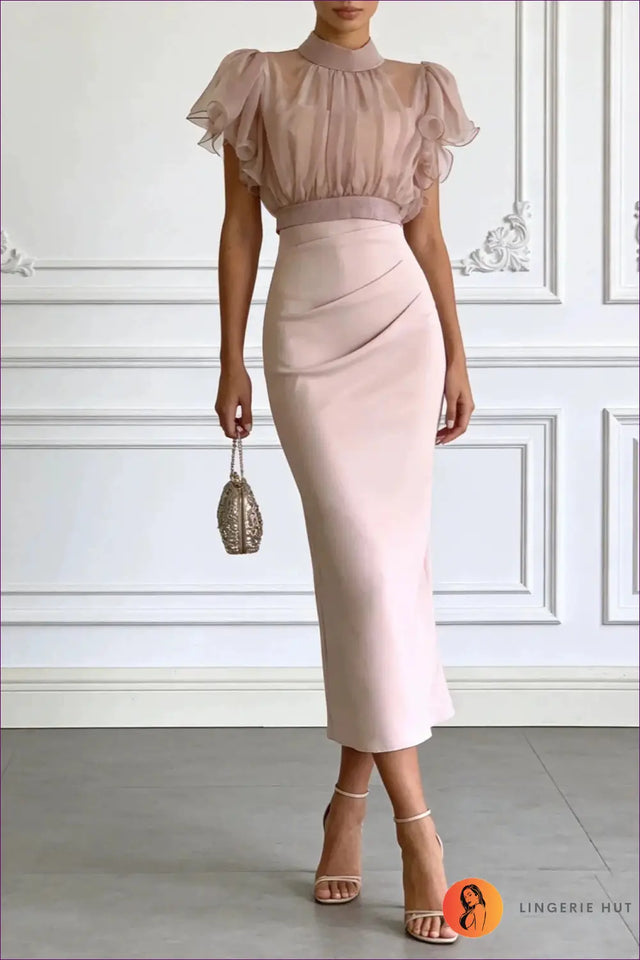 Dusty Rose High-Neck Midi Dress
