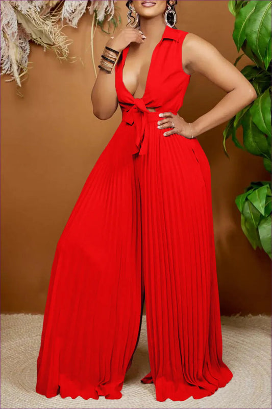 Elevate Your Summer Style With Our Effortless Elegance V-neck Collared Wide-leg Jumpsuit. Crafted For