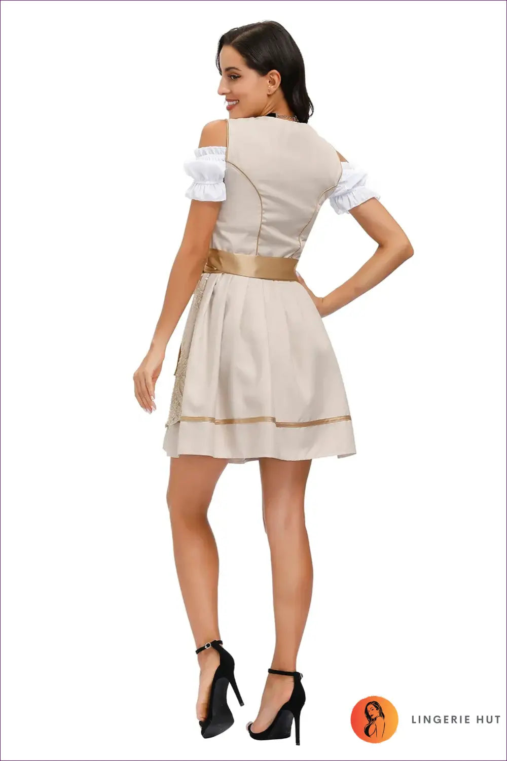 Elegant Beige Lace Dirndl - Oktoberfest Glam ?? for Costume,