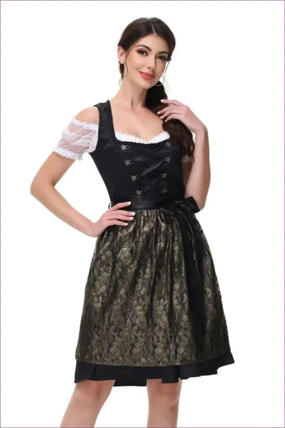 Elegant Black & Gold Dirndl Dress - Bavarian Luxe ?? for Costume, Oktoberfest