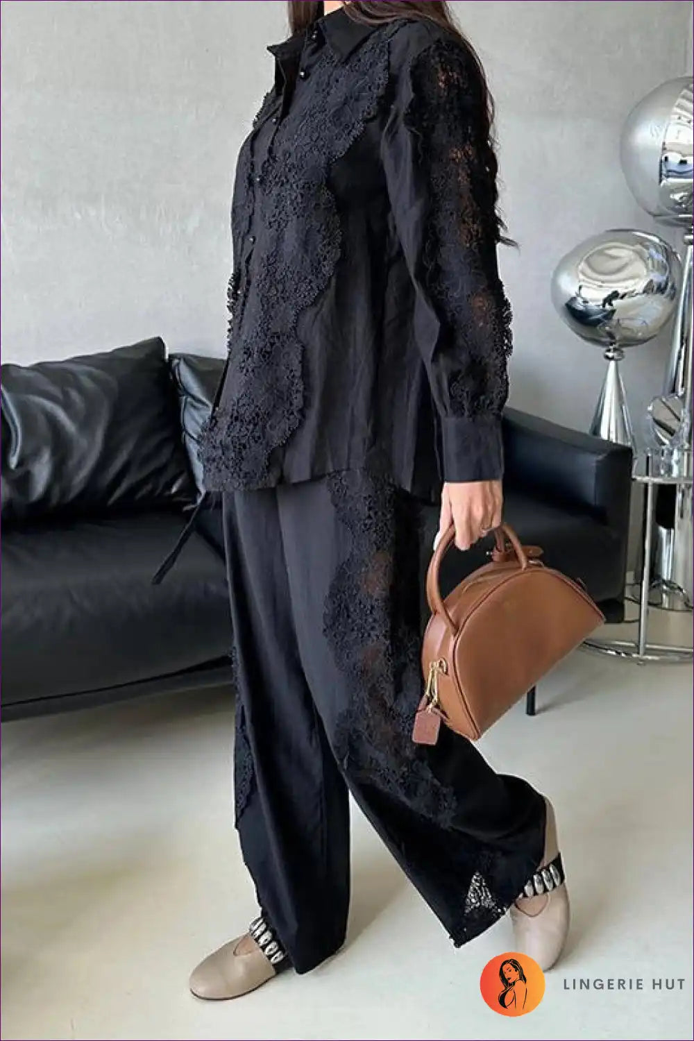 Elegant Black Lace Co-ord Set - Effortless Sophistication for Casual, co Ord, Everyday, Glamour, Loungewear