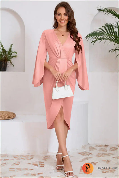 Elegant Blush Pink Wrap Dress ?? Perfect for Special Occasions Date Night, Dress, Glamour, Midi, Modest