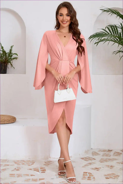 Elegant Blush Pink Wrap Dress ?? Perfect for Special Occasions Date Night, Dress, Glamour, Midi, Modest