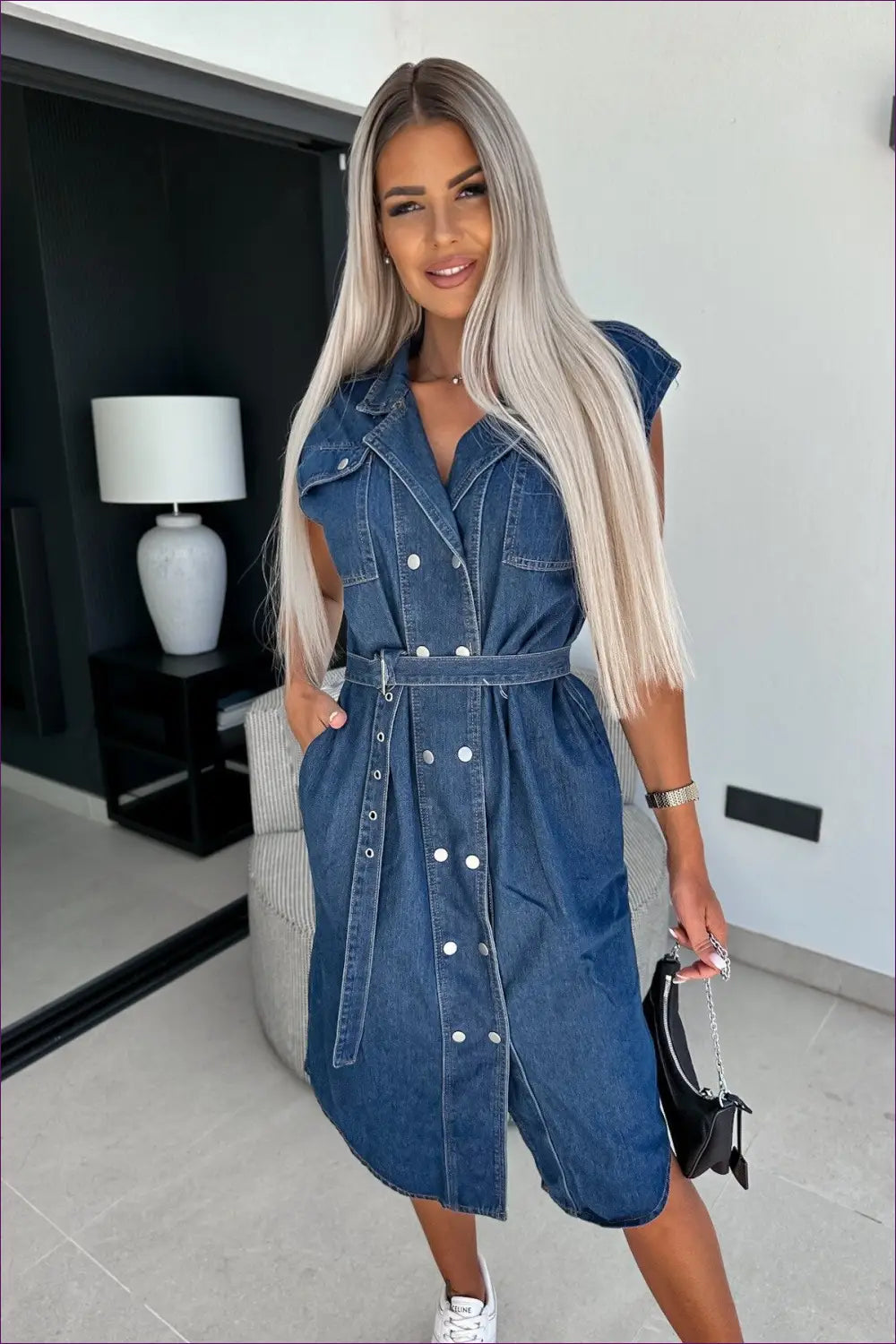 Elegant Collared Denim Dress – Summer Style For x