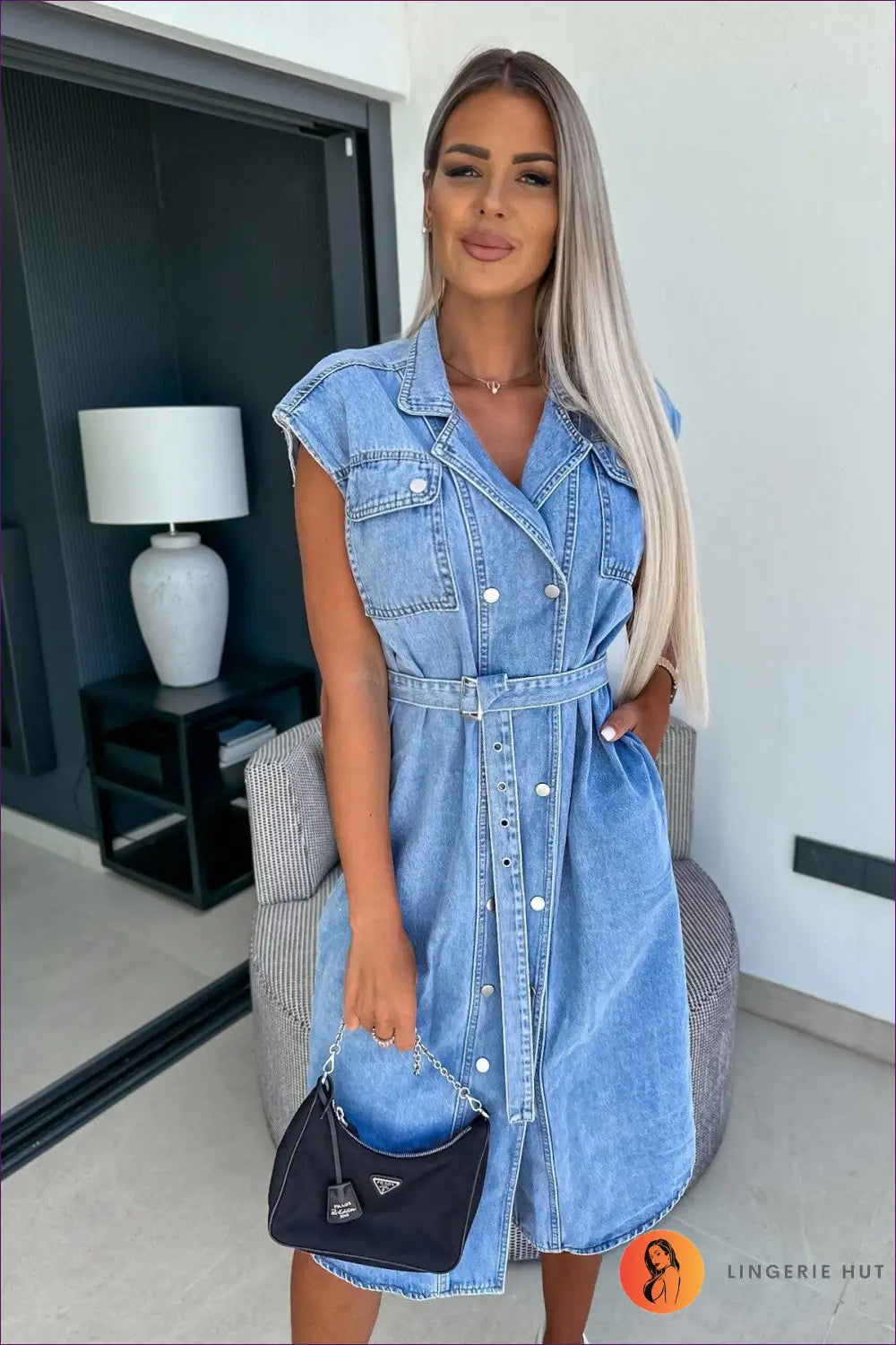 Elegant Collared Denim Dress – Summer Style For x