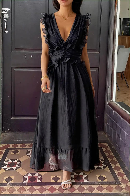 Elegant Deep v Plunge Neck Solid Color Maxi Dress Women Clothing Autumn Winter for A-line, Autumn, Backless,