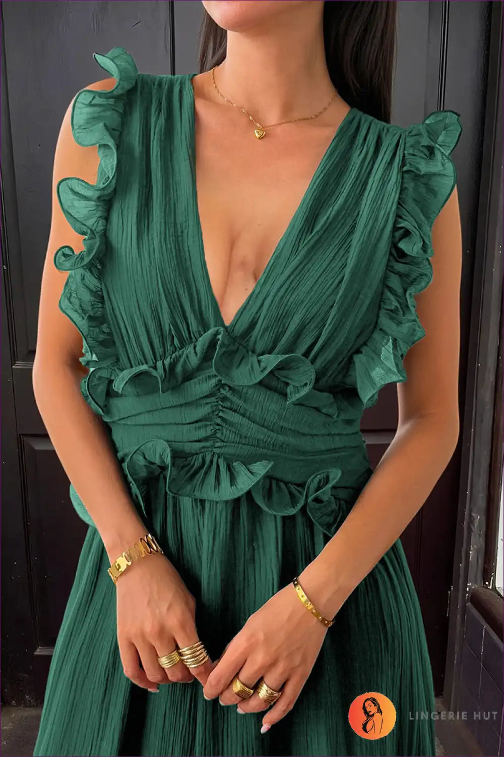 A-line Maxi Dress with Backless Detail - Understated Glamour - s / Blackish Green - Dresses - Lingerie Hut - Autumn