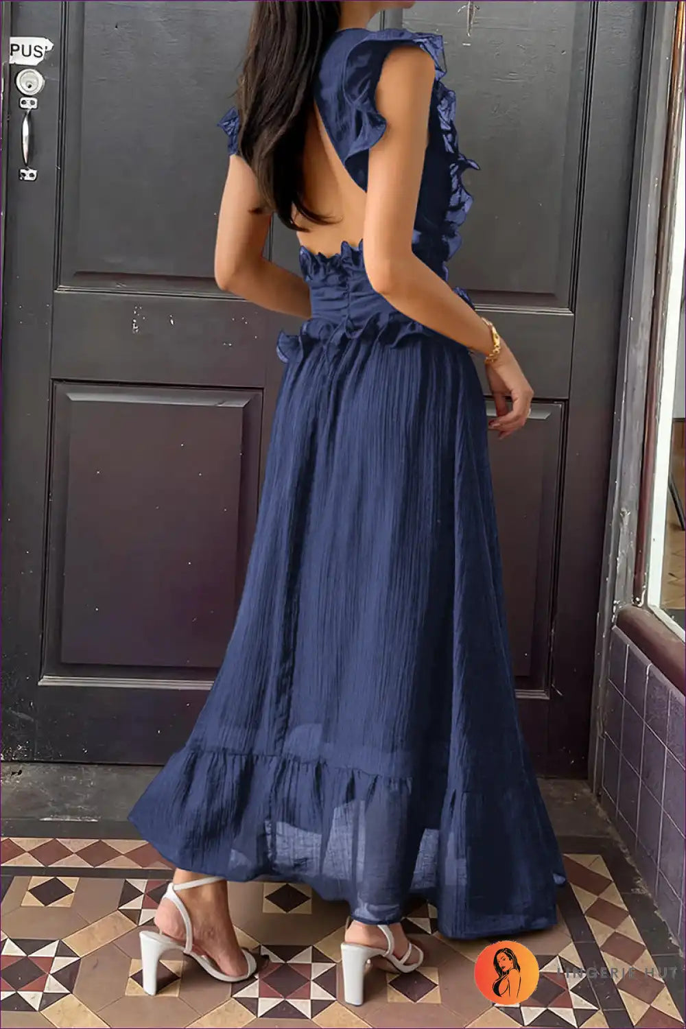 A-line Maxi Dress with Backless Detail - Understated Glamour - s / Purplish Blue - Dresses - Lingerie Hut - Autumn