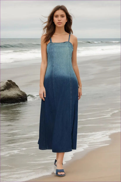 Elegant Denim Maxi Dress - Coastal Charm for Casual, Denim, Dress, Everyday, Glamour