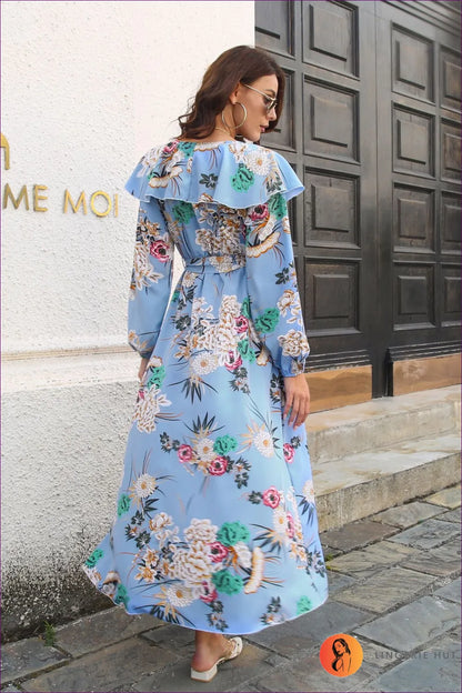 Embrace The Garden Goddess In You With Our Elegant Floral Print Long Sleeve Maxi Dress. Belted Elegance,