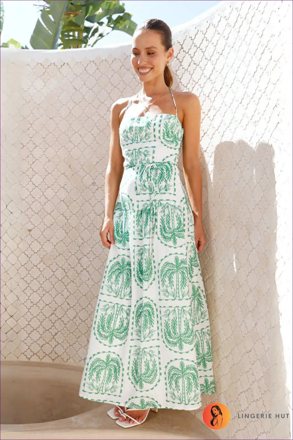 Elegant Graphic Halter Dress - Summer Sophistication