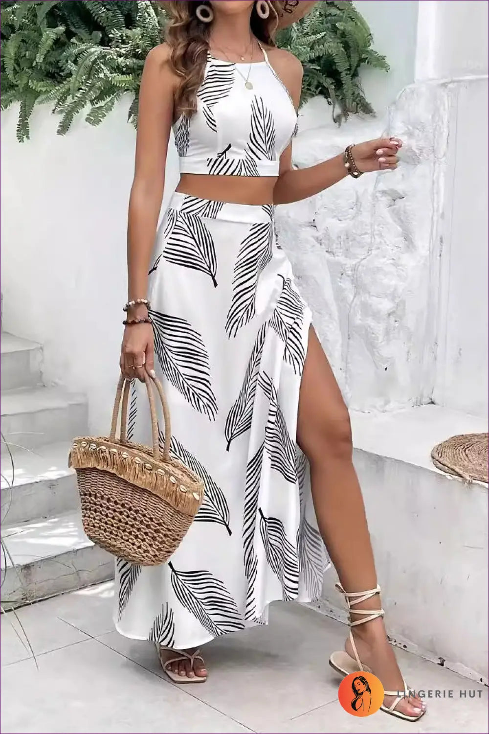 Elegant Halter Crop Top And Maxi Skirt Set – Summer Sophistication