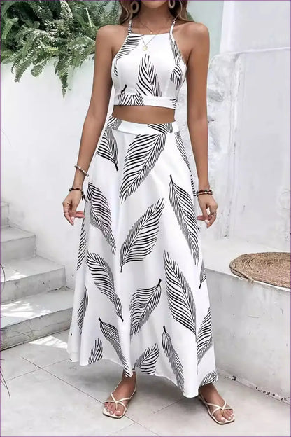 Elegant Halter Crop Top And Maxi Skirt Set – Summer Sophistication