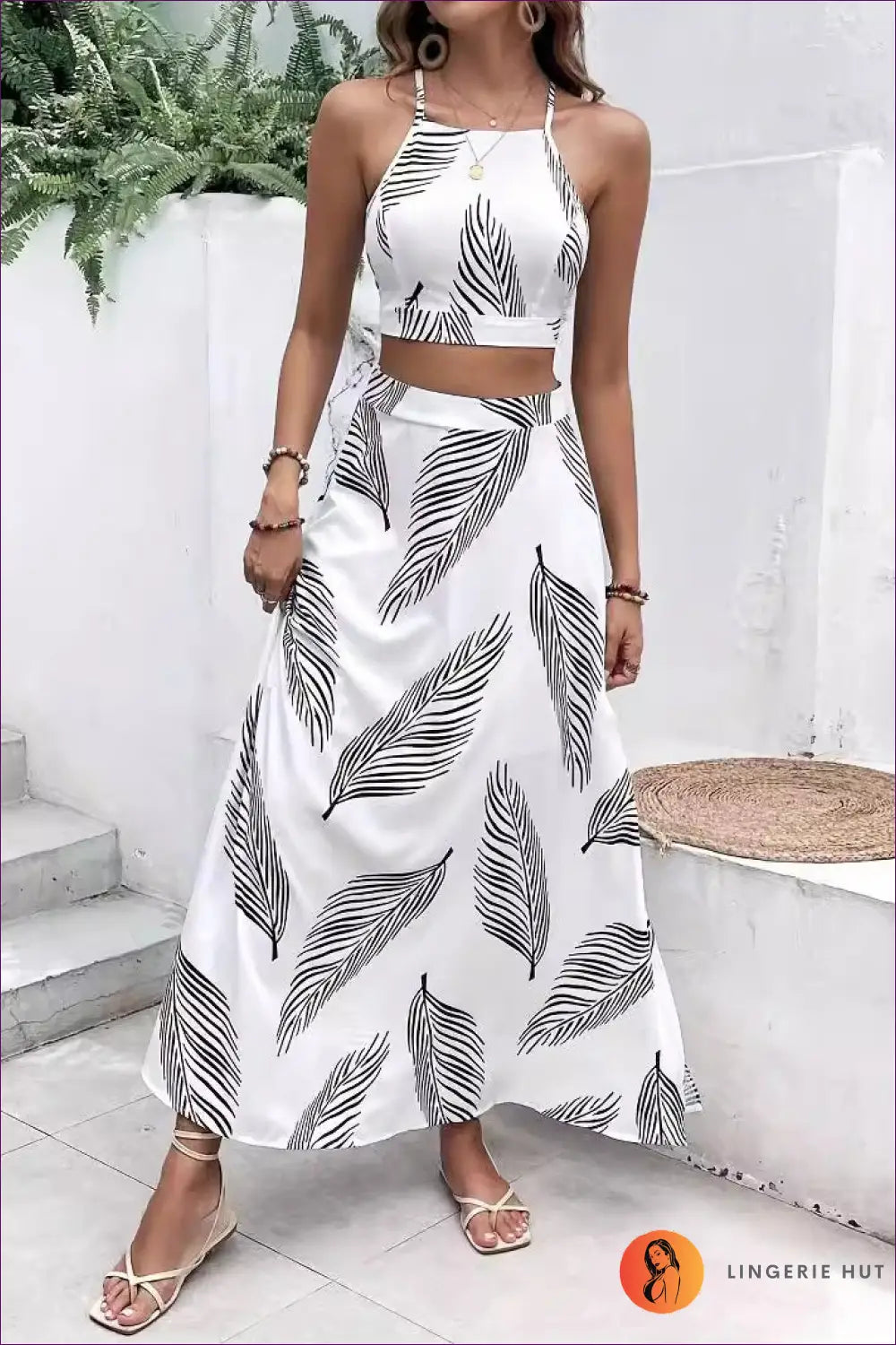 Elegant Halter Crop Top And Maxi Skirt Set – Summer Sophistication