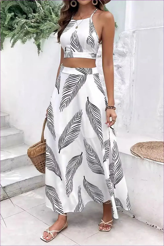 Elegant Halter Crop Top And Maxi Skirt Set – Summer Sophistication