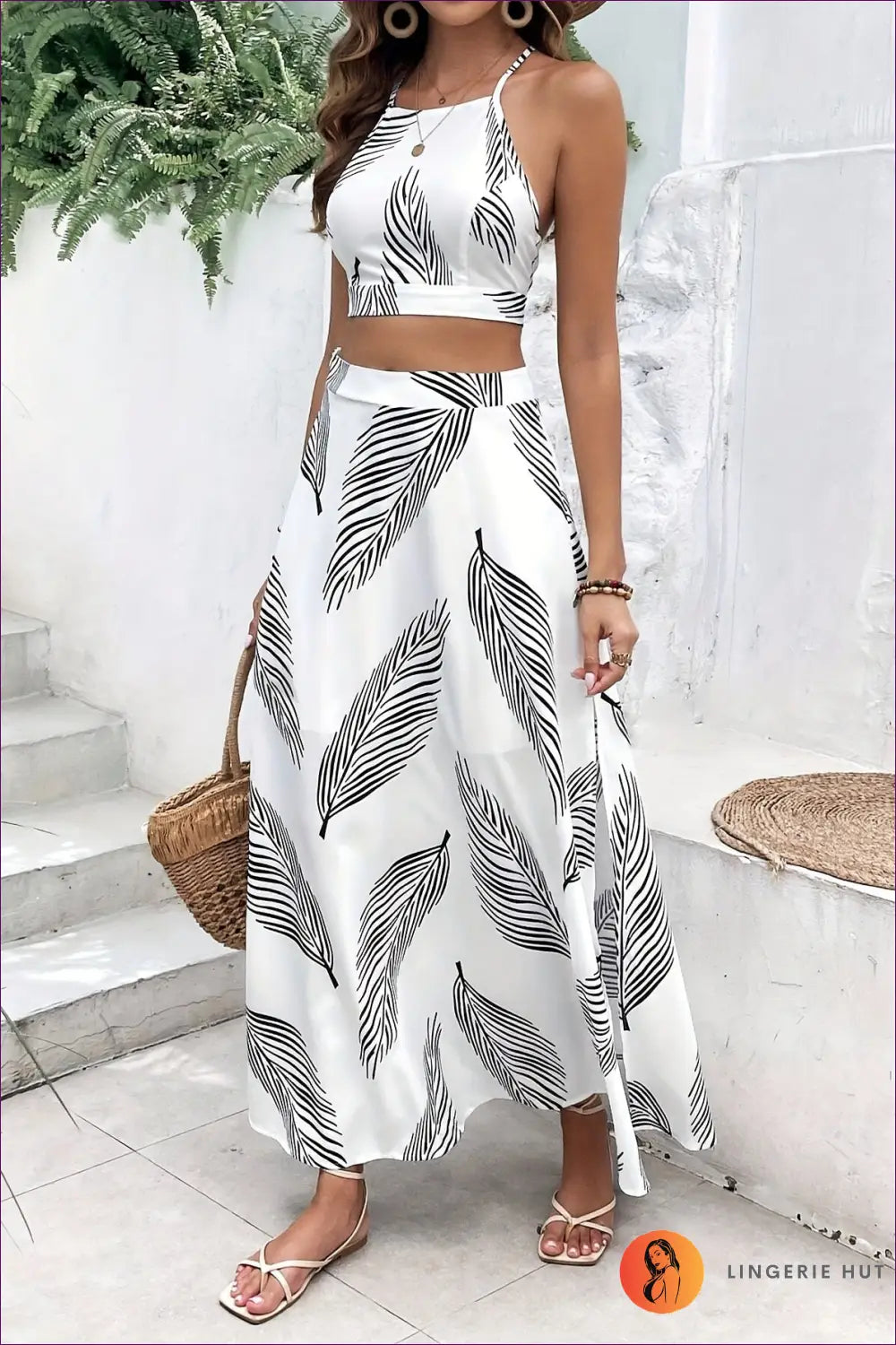 Elegant Halter Crop Top And Maxi Skirt Set – Summer Sophistication