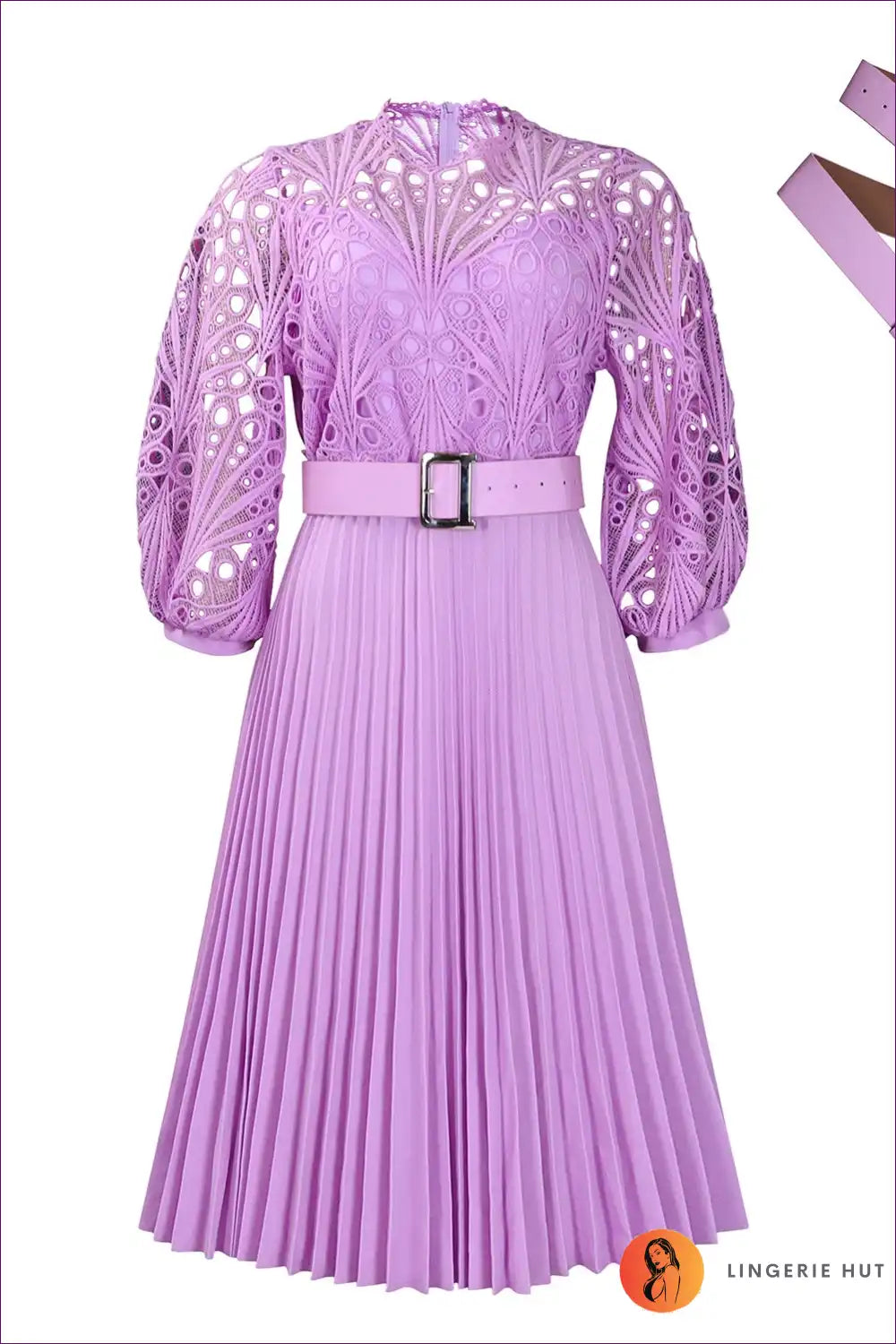 Elegant Lilac Lace Midi Dress - Chic and Sophisticated for A-line, Casual, Dress, Glamour,