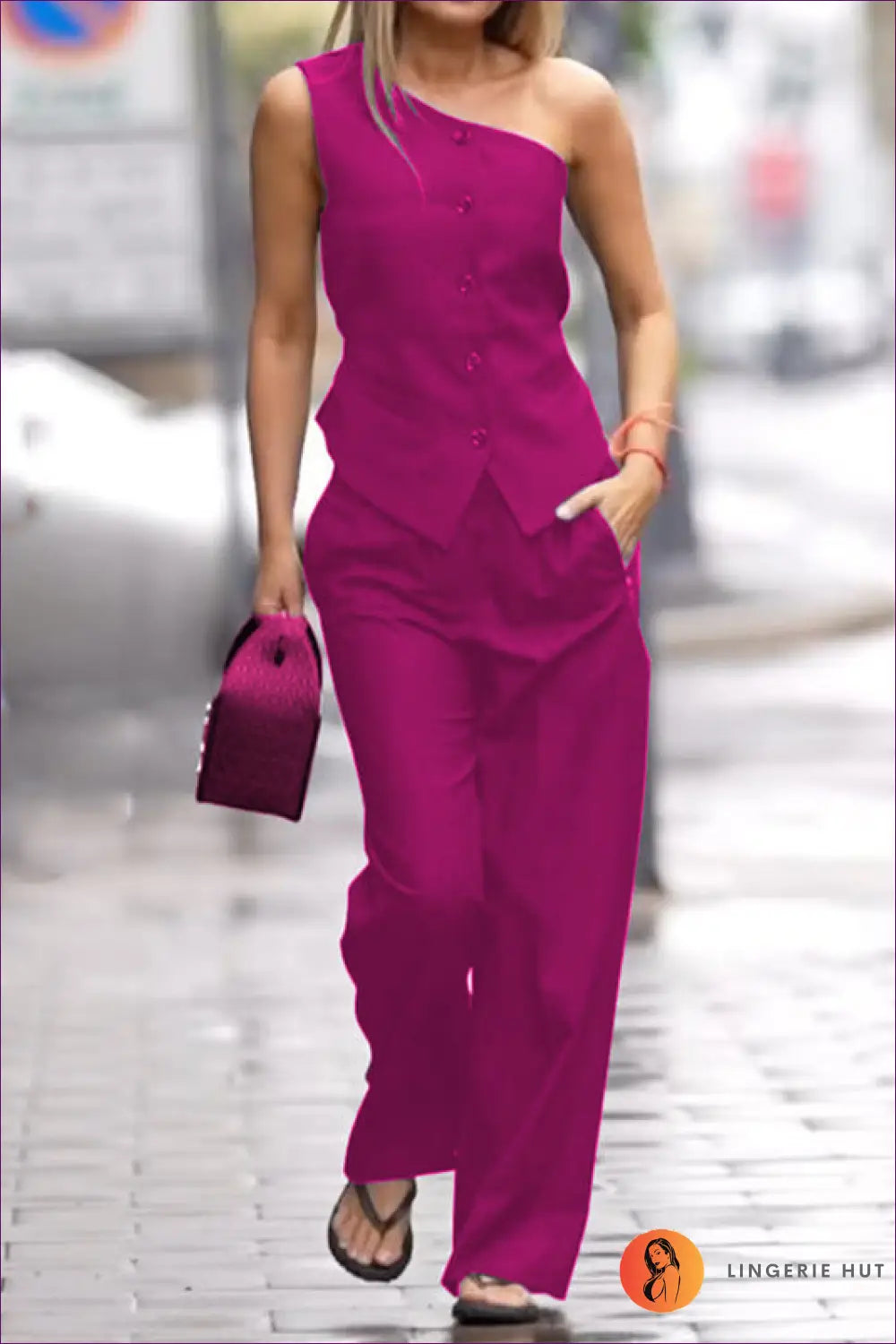 Get Ready To Embrace Formal Sophistication With Our Elegant One-shoulder Asymmetric Jumpsuit! Complete Your