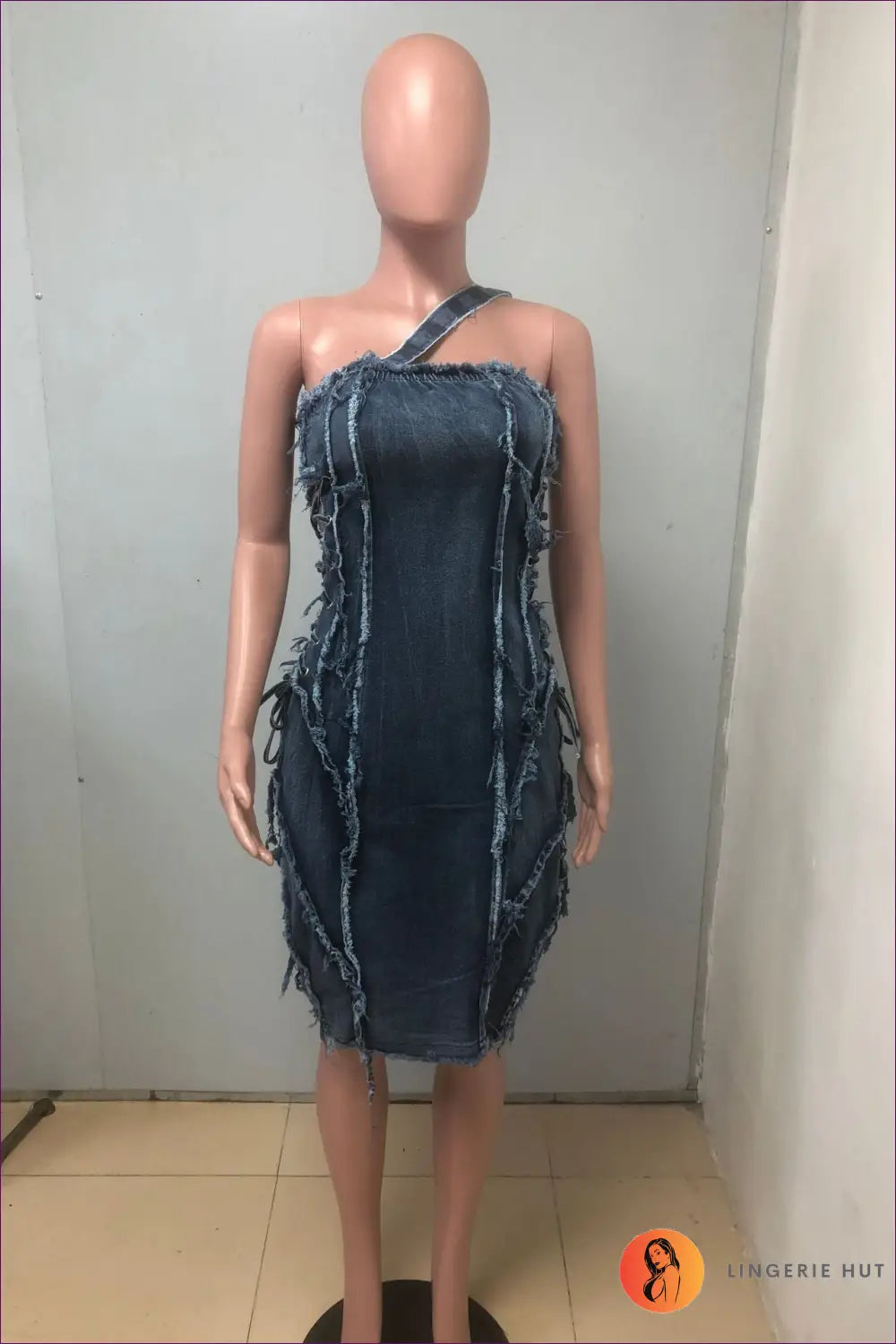 Elegant One-shoulder Denim Dress – Summer Sensation For x