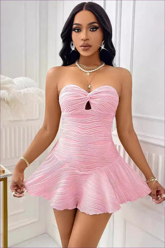 Elegant Pink Strapless Mini Dress - Flirty & Fabulous for Date Night, Dress, Glamour, Mini, Party