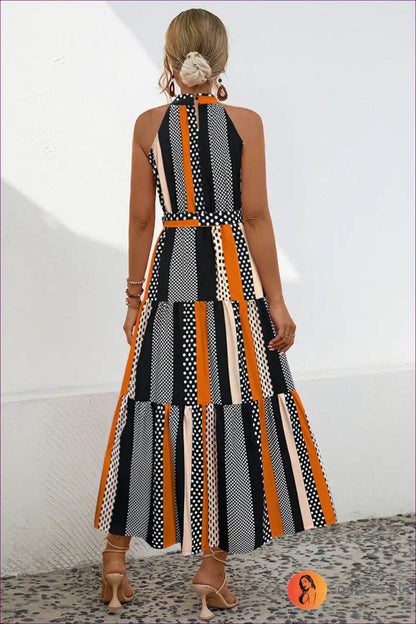 Elegant Polka Dot Belted Maxi Dress - Radiate Elegance Daily For x