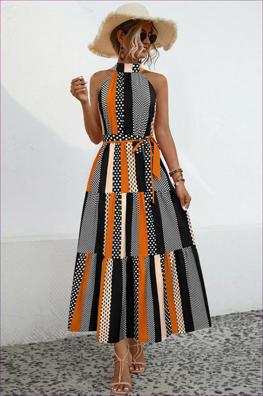 Elegant Polka Dot Belted Maxi Dress - Radiate Elegance Daily For x