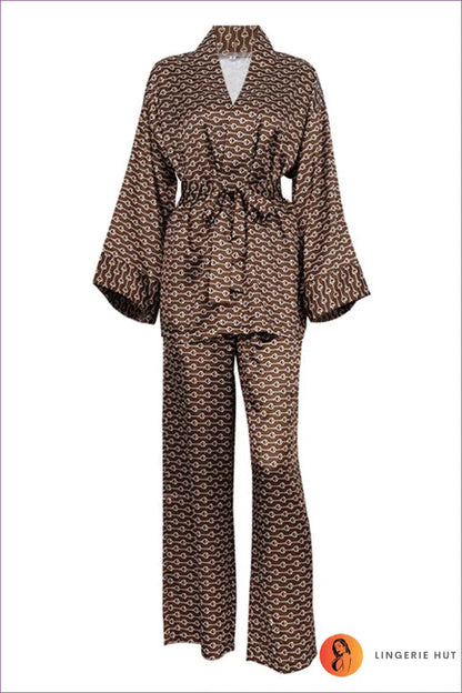 Elevate Your Nighttime Luxury With Our Elegant Printed Satin Pyjama Set. Smooth Satin, Exquisite Print,