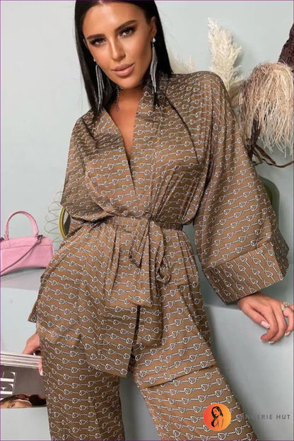 Elevate Your Nighttime Luxury With Our Elegant Printed Satin Pyjama Set. Smooth Satin, Exquisite Print,