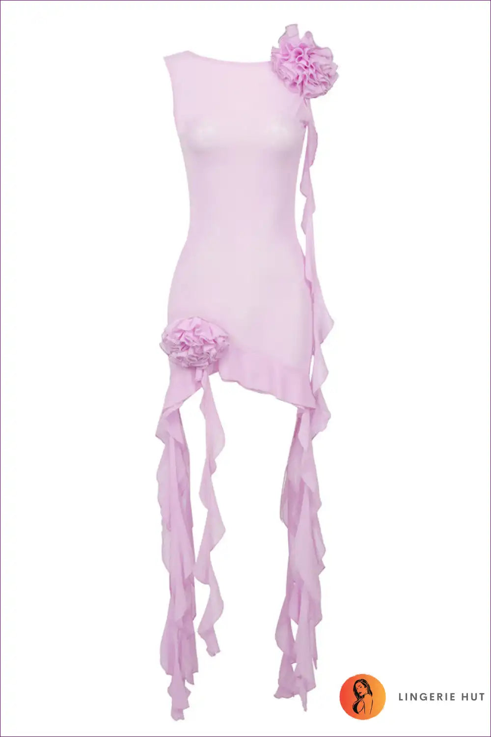 Elegant Ruffled High Low Dress with Backless Design Xs / Pink Dresses Free Shipping 30 Day Hassle Returns