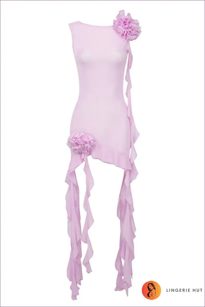 Elegant Ruffled High Low Dress with Backless Design Xs / Pink Dresses Free Shipping 30 Day Hassle Returns