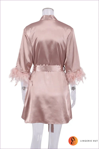 Enhance Your Wardrobe With Our Satin Feather Trim Belted Robe. Crafted From Soft Satin Feather Trim, It’s