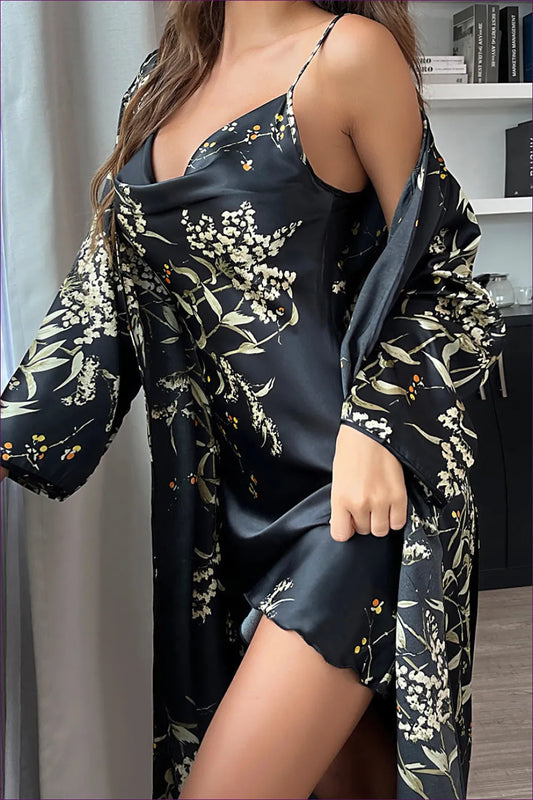 Experience Ultimate Relaxation And Style In This Elegant Satin Floral Robe. The Luxurious Fabric, Charming