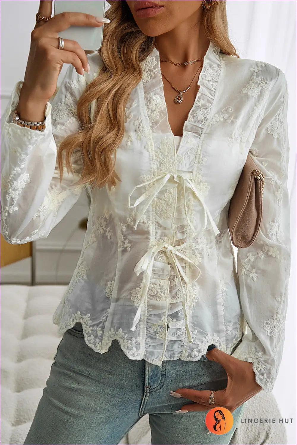 Elegant Sheer Lace Blouse - Elevate your Style for Blouse, Date Night, Everyday, Glamour,