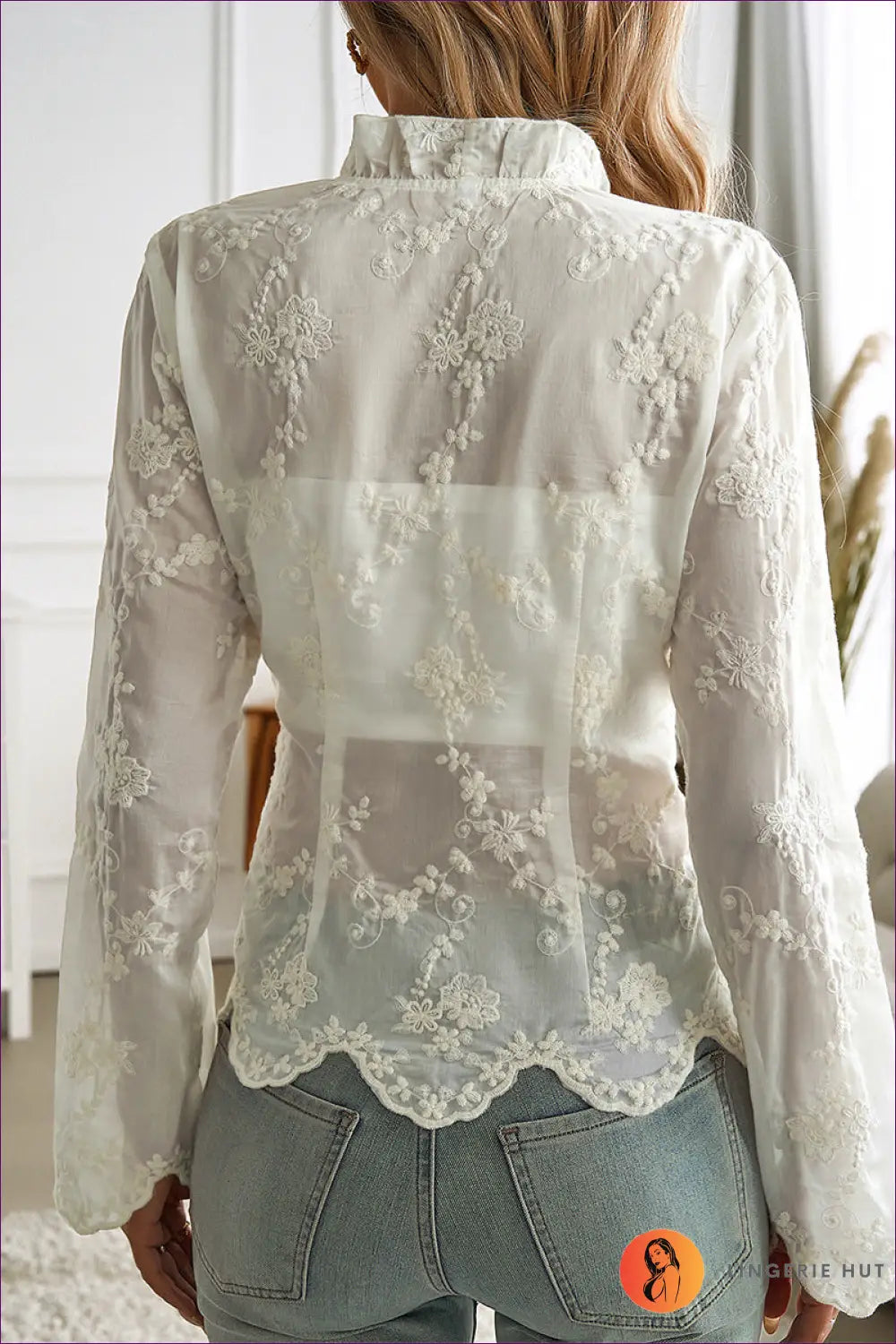 Elegant Sheer Lace Blouse - Elevate your Style for Blouse, Date Night, Everyday, Glamour,