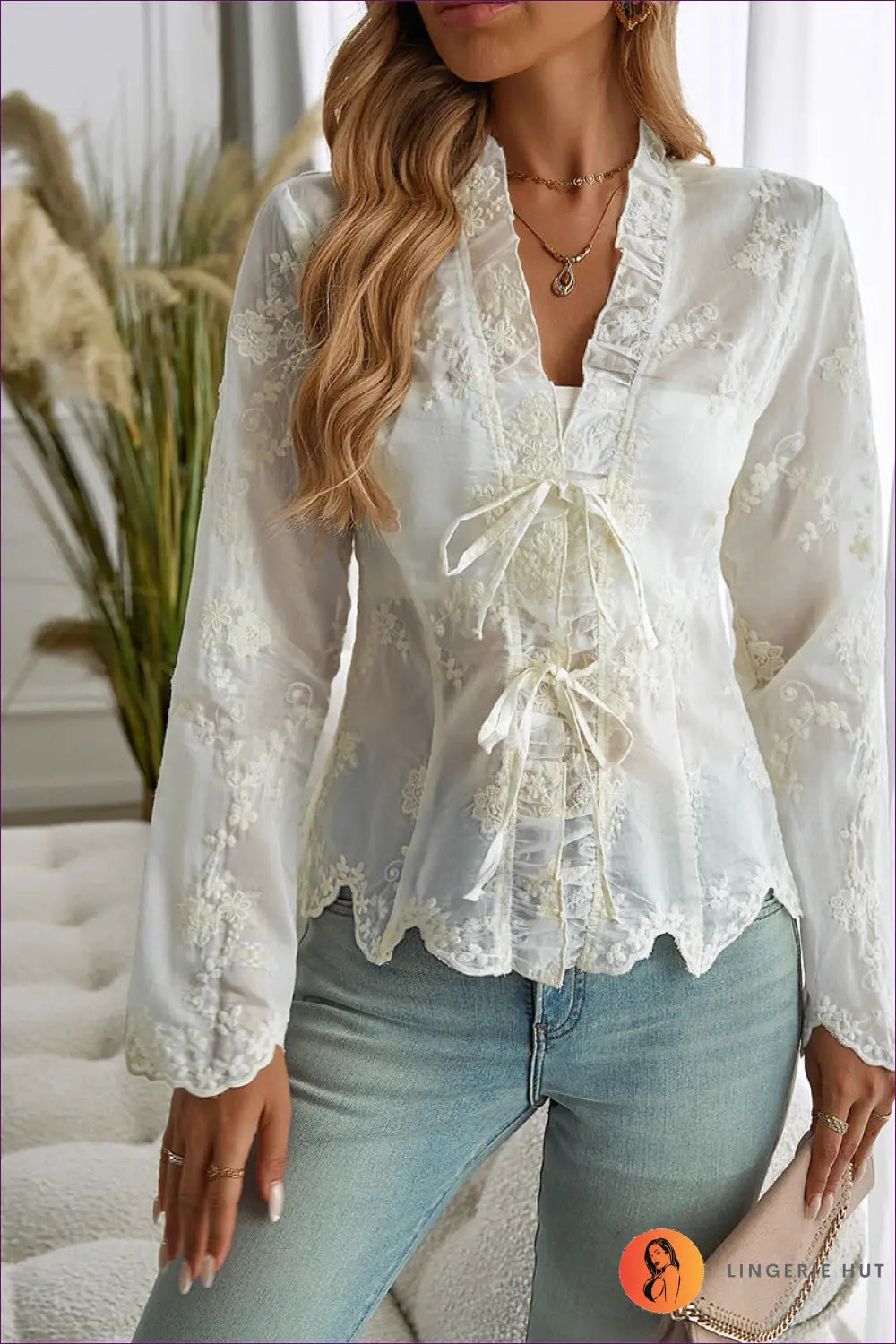 Elegant Sheer Lace Blouse - Elevate your Style for Blouse, Date Night, Everyday, Glamour,