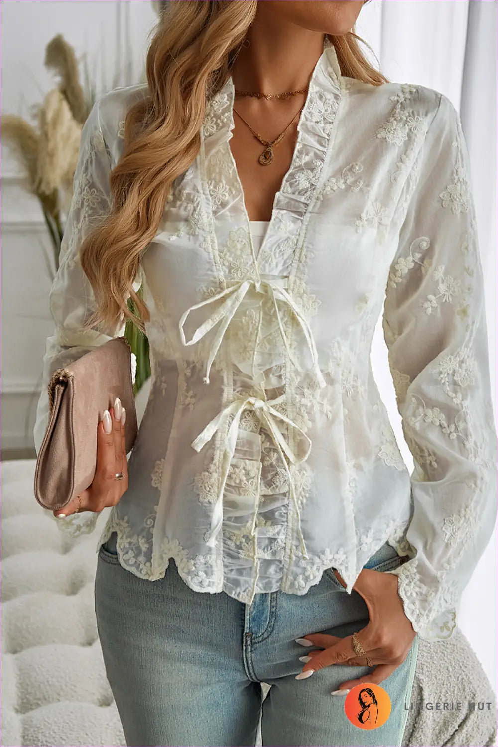 Elegant Sheer Lace Blouse - Elevate your Style for Blouse, Date Night, Everyday, Glamour,