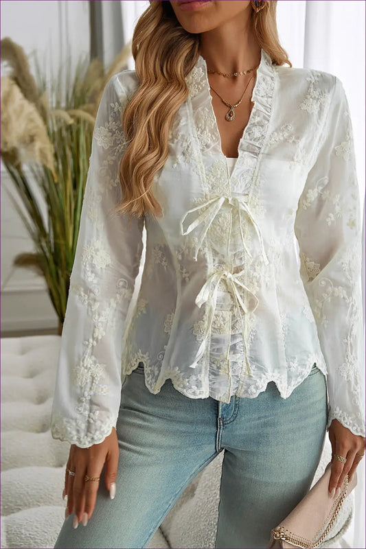 Elegant Sheer Lace Blouse - Elevate your Style for Blouse, Date Night, Everyday, Glamour,